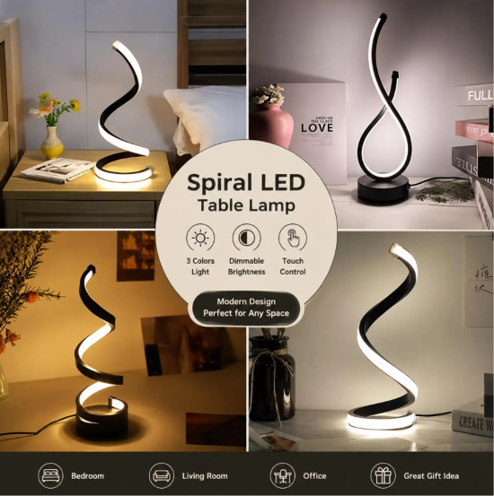 Glow Shift Spiral LED Lamp – 3-Color Dimmable Bedside & Desk Light