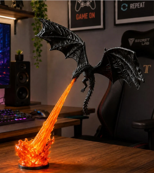 Glow Shift Dragon LED Flame Lamp | Fantasy Night Light & Ambient Room Decor