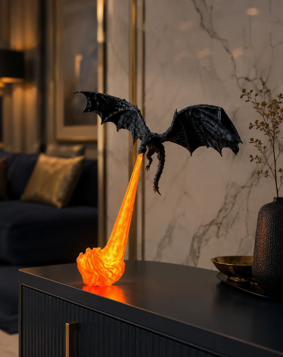 Glow Shift Dragon LED Flame Lamp | Fantasy Night Light & Ambient Room Decor
